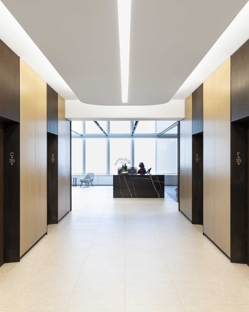 Oak-paneled reception and gallery corridor for a law firm
